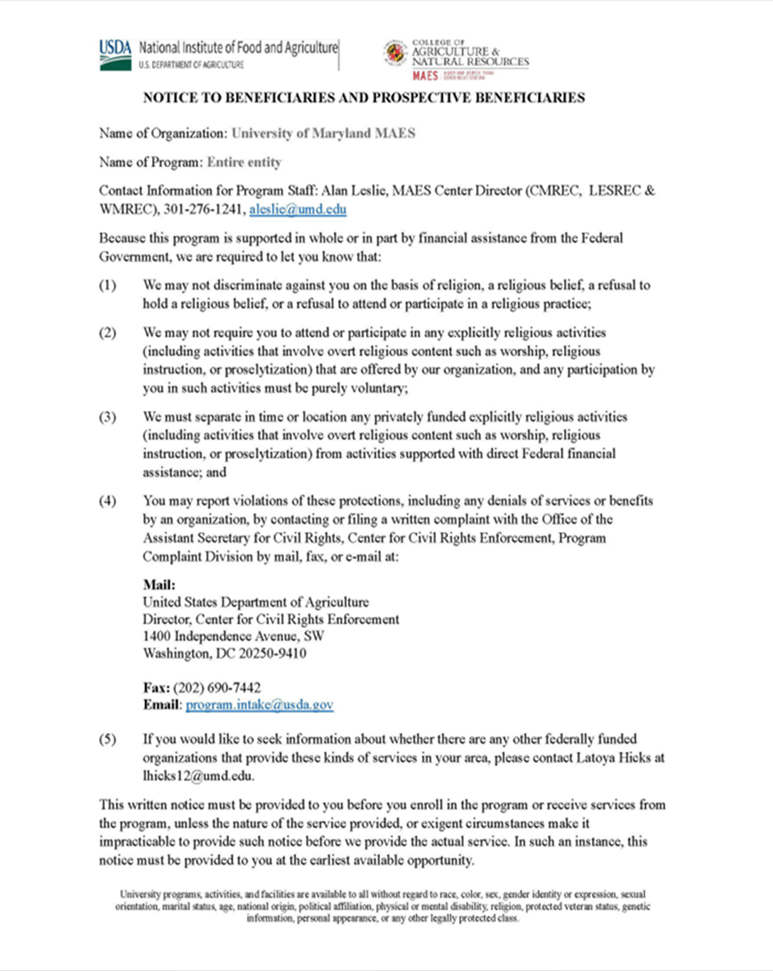 USDA Notice